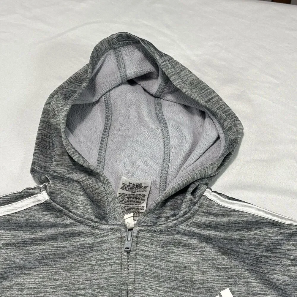 Adidas Boys Size 6 Hooded Full Zip Jacket Charcoal Heather Gray Black Hoodie